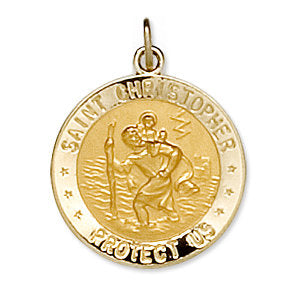 14k Yellow Gold 18mm Round St. Christopher U.S. Marine Corps Medal