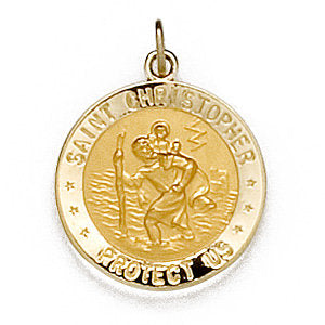 14k Yellow Gold 18mm Round St. Christopher Medal U.S. Navy Medal