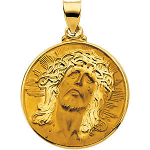 14k Yellow Gold 23.25x23.5mm Hollow Face of Jesus (Ecce Homo) Pendant