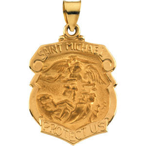 14k Yellow Gold 25x21.5mm Hollow St. Michael Medal