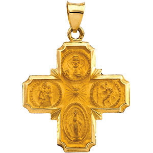 14k Yellow Gold 25x24.25mm Hollow Four-Way Cross Medal
