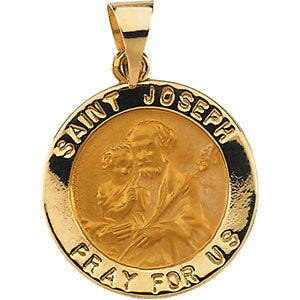 14k Yellow Gold 18.25mm Hollow Round St. Joseph Medal