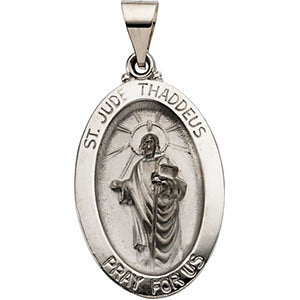 14k White Gold 23.25x16mm Hollow Oval St. Jude Medal
