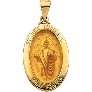 14k Yellow Gold 23.25x16mm Hollow Oval St. Jude Medal
