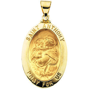 14k Yellow Gold 23x16mm Hollow Oval St. Anthony Medal