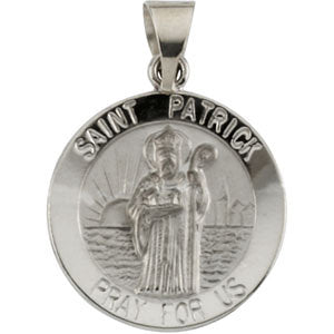 14k White Gold 18mm Round Hollow St. Patrick Medal