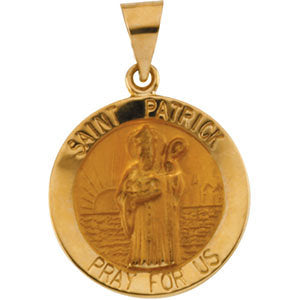 14k Yellow Gold 18mm Hollow Round St. Patrick Medal