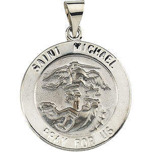 14k White Gold 22.25mm Round Hollow St. Michael Medal