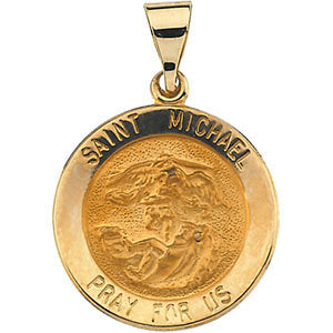 14k Yellow Gold 18.25mm Round Hollow St. Michael Medal