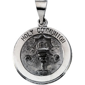 14k White Gold 18.5mm Hollow Holy Communion Medal