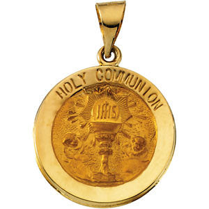 14k Yellow Gold 18.5mm Hollow Holy Communion Medal
