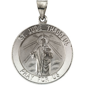 14k White Gold 22mm Hollow Round St. Jude Medal