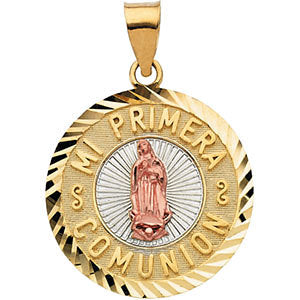 14K Yellow 19.75mm Tri-Color Mi Primera Communion (First Holy Communion) Medal