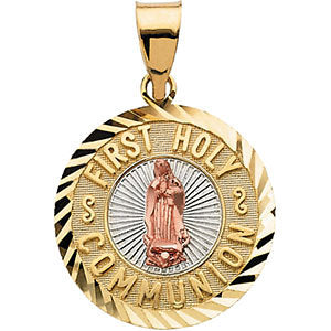 14K Yellow & Rose 16.75mm Tri-Color First Holy Communion Medal