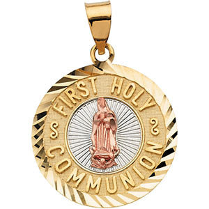 14k Yellow Gold 19.75mm Tri-Color First Holy Communion Medal