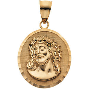 14k Yellow Gold 25x23mm Face of Jesus (ECCE HOMO) Pendant