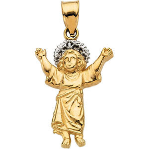 14K Yellow & White 26x18.75mm Divino Nino (Infant Jesus) Pendant