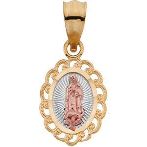14k Yellow Gold 11x8.5mm Tri-Color Our Lady of Guadalupe Oval Pendant