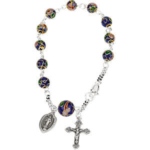 Cobalt Cloisonn? Rosary Bracelet in Sterling Silver