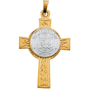 28.50x20.75 mm Two-Tone Us Army Cross in 14K Yellow and White Gold