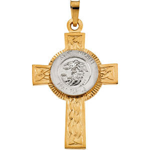 28.50x20.75 mm Two-Tone St. Michael Cross in 14K Yellow and White Gold