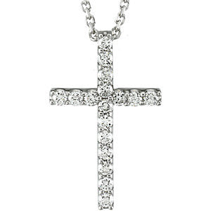 14k White Gold 1/3 CTW Petite Diamond Cross 18" Necklace