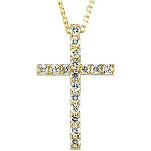 14k Yellow Gold 1/3 CTW Petite Diamond Cross 18" Necklace