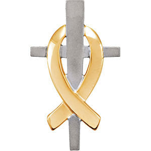 14K White & Yellow Gold 20mm Remember Our Troops Cross Pendant