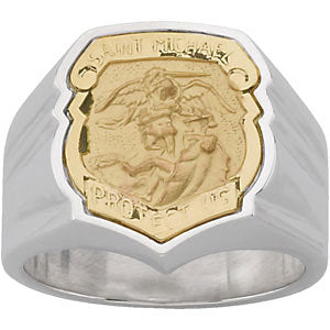 Sterling Silver & 14k Yellow Gold St. Michael Badge Ring, Size 10