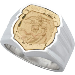 Sterling Silver & 14k Yellow Gold St. Michael Badge Ring, Size 10