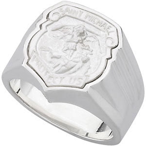 Sterling Silver St. Michael Badge Ring, Size 10
