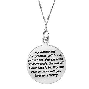 Sterling Silver 20mm Loss of a Mother Pendant