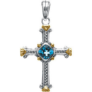 Sterling Silver & 14k Yellow Gold Two-Tone Cross Pendant