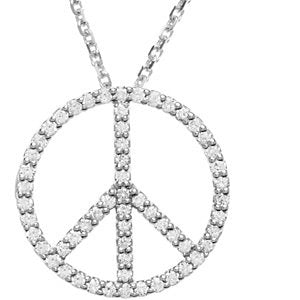 14k White Gold 1/4 CTW Diamond Peace Sign 16" Necklace
