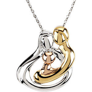 Sterling Silver Tri-Color Embraced by the Heart™ Family Necklace