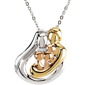 Sterling Silver Tri-Color Embraced by the Heart™ Family Necklace