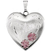 Heart Mom Locket With Flowers in Sterling Silver