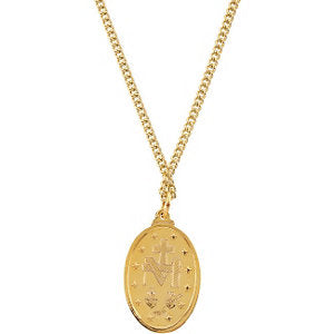 24K Gold Plated 28.82x17.82mm Miraculous Medal 24" Necklace