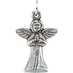 14k White Gold 18x13mm Praying Angel Pendant