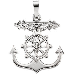 14k White Gold 16.75x18.75mm Mariner's Crucifix Pendant