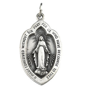 14k White Gold 18x12mm Badge-Shaped Miraculous Medal
