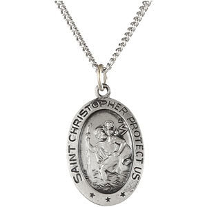 Sterling Silver 19x14mm Oval St. Christopher 24" Necklace