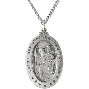 Sterling Silver 29x20mm Oval St. Christopher 18" Necklace
