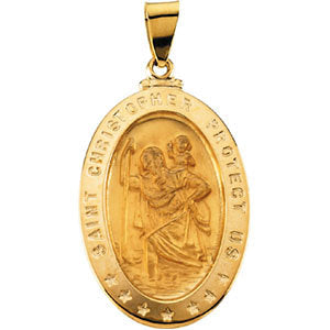 18k Yellow Gold 29x20mm Oval St. Christopher Medal