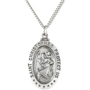 Sterling Silver 21.25x14.5mm Oval St. Christopher 18" Necklace