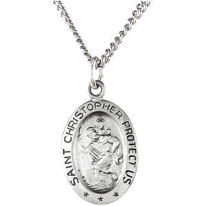 Sterling Silver 15x11mm Oval St. Christopher 18" Necklace