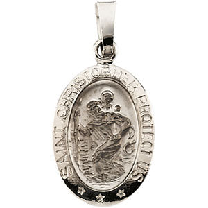 14k White Gold 15x11mm Oval St. Christopher Medal