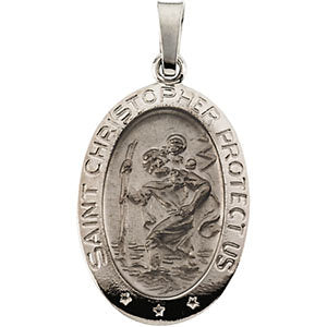 14k White Gold 19x14mm Oval St. Christopher Medal