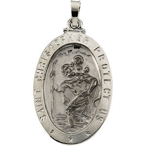 14k White Gold 25x18mm Oval St. Christopher Medal