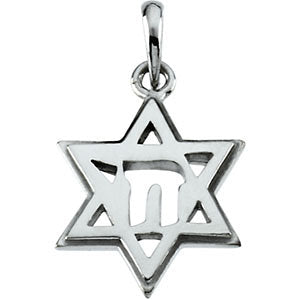 14k White Gold 19x14mm Star of David Chai Pendant